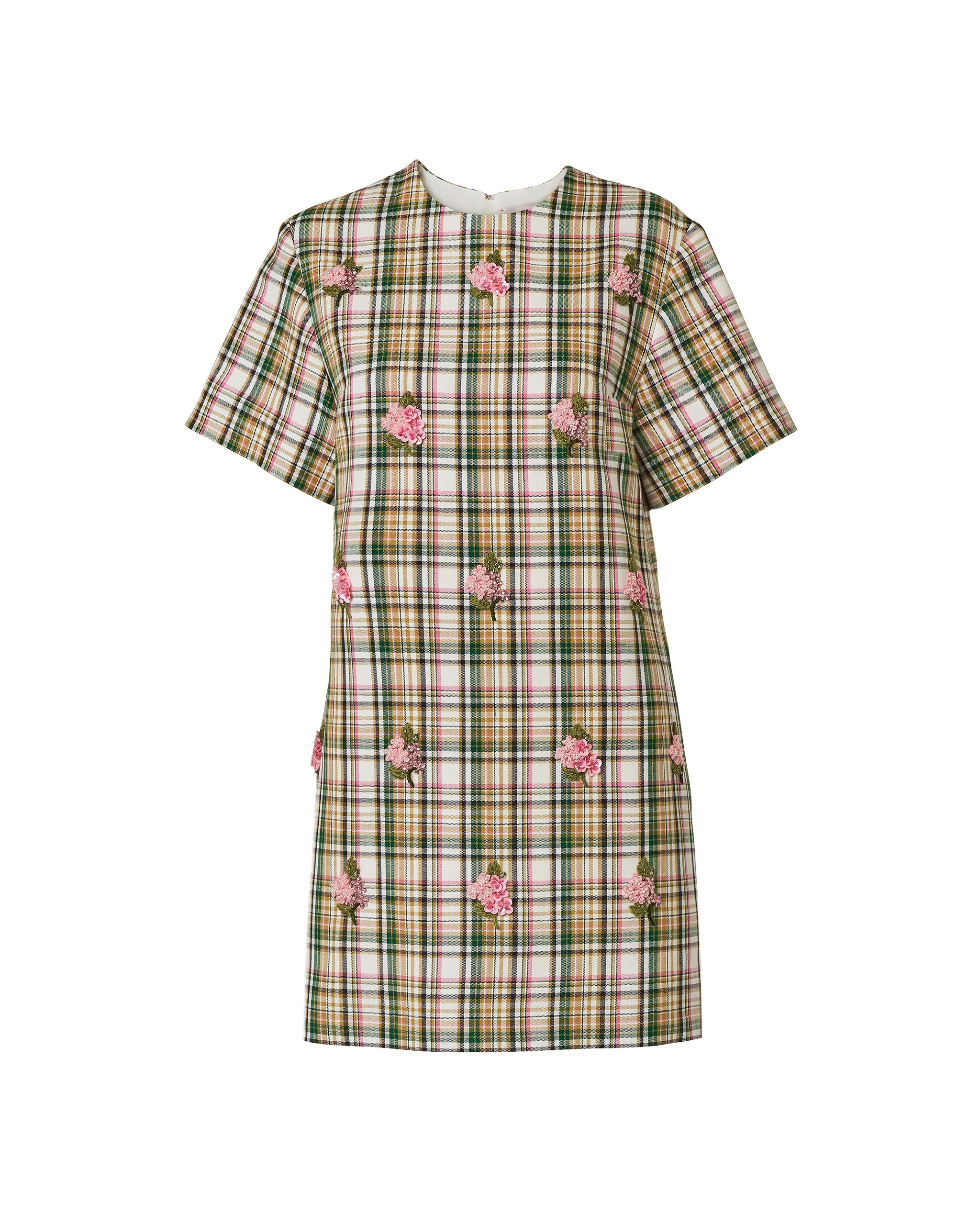 Carolina Herrera Floral-Embroidered Plaid Shift Dress | Dresses | Coveti Carolina Herrera Floral-Embroidered Plaid Shift Dress