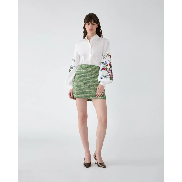 Carolina Herrera Floral-Embroidered Shirt in White, view 2
