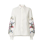 Carolina Herrera Floral-Embroidered Shirt in White