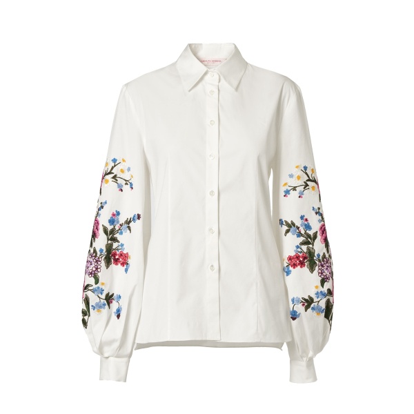 Carolina Herrera Floral-Embroidered Shirt in White