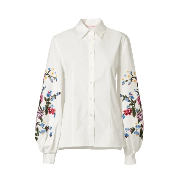 Floral-Embroidered Shirt in White