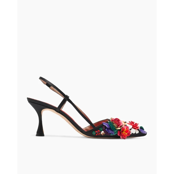 Carolina Herrera Floral-Embroidered Slingback Pumps, view 2