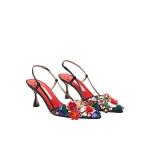 Carolina Herrera Floral-Embroidered Slingback Pumps