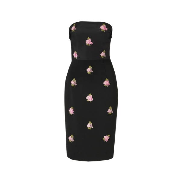 Carolina Herrera Floral-Embroidered Strapless Dress in Black
