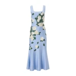 Carolina Herrera Floral Jacquard-Knit Midi Dress in Cloudy Blue Mult