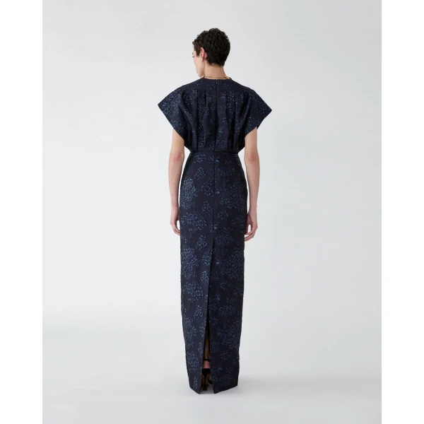 Carolina Herrera Floral Lurex Jacquard Fan Bodice Gown in Midnight, view 3