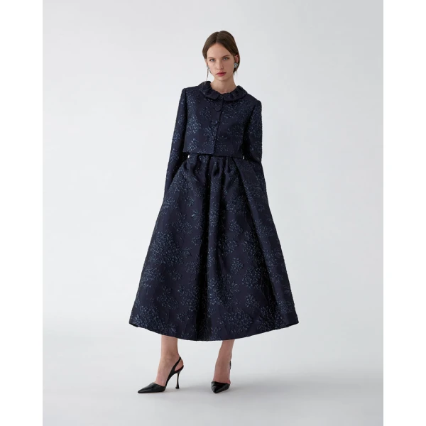 Carolina Herrera Floral Lurex Jacquard Full Midi Skirt in Midnight, view 2