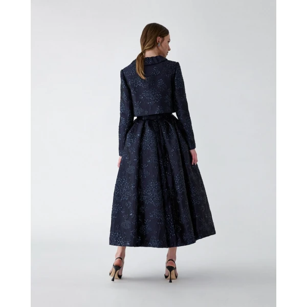 Carolina Herrera Floral Lurex Jacquard Full Midi Skirt in Midnight, view 3