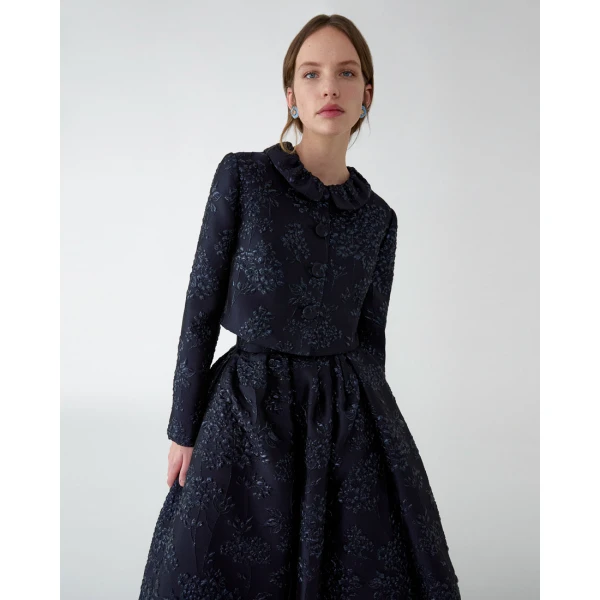 Carolina Herrera Floral Lurex Jacquard Full Midi Skirt in Midnight, view 4
