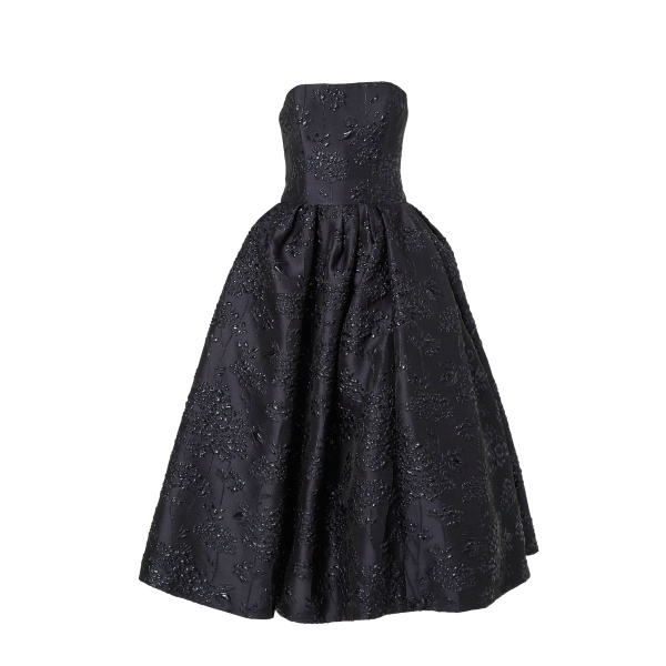 Carolina Herrera Floral Lurex Jacquard Strapless Dress in Midnight