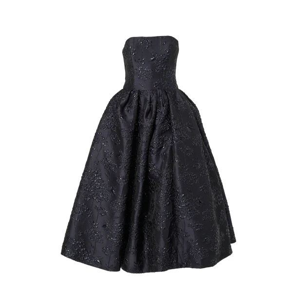 Carolina Herrera Floral Lurex Jacquard Strapless Dress in Midnight