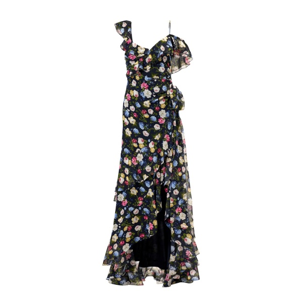 Carolina Herrera Floral-Print Chiffon One-Shoulder Gown