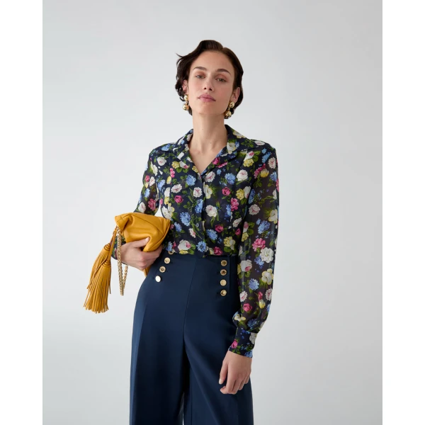 Carolina Herrera Floral-Print Chiffon Shirt, view 4