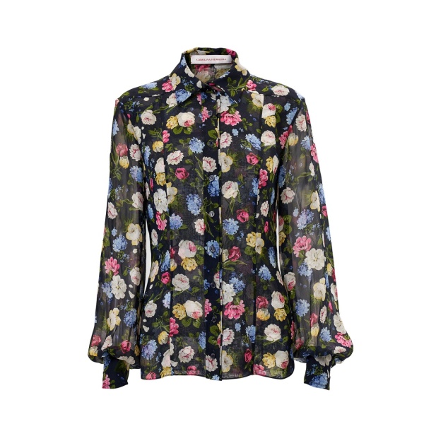 Carolina Herrera Floral-Print Chiffon Shirt