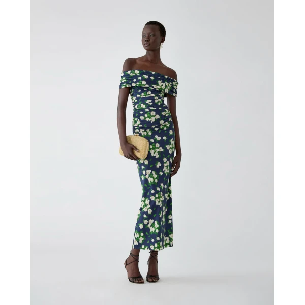 Carolina Herrera Floral-Print Jersey Gathered Midi Dress, view 2