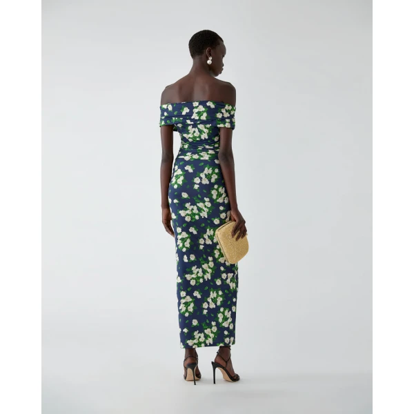 Carolina Herrera Floral-Print Jersey Gathered Midi Dress, view 3