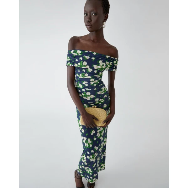 Carolina Herrera Floral-Print Jersey Gathered Midi Dress, view 4