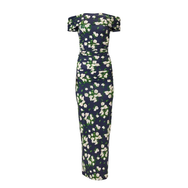 Carolina Herrera Floral-Print Jersey Gathered Midi Dress