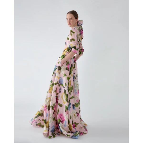 Carolina Herrera Floral-Print Trench Gown, view 4