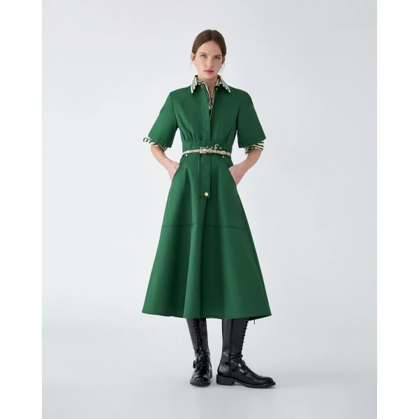 Carolina Herrera Gabardine A-Line Midi Dress in Racing Green, view 2