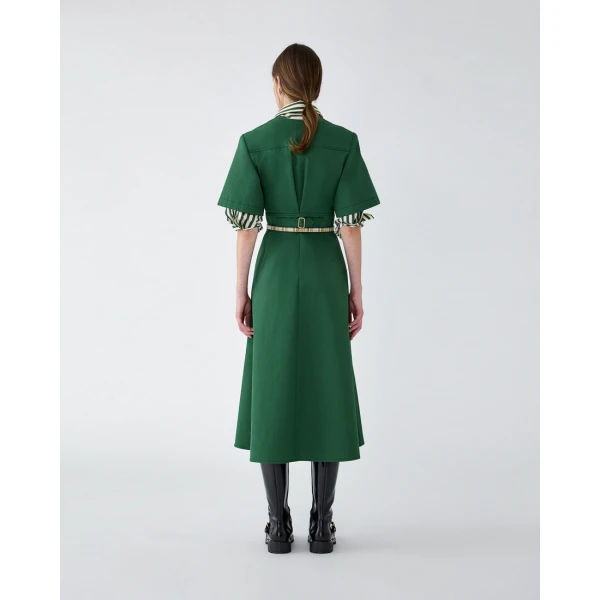 Carolina Herrera Gabardine A-Line Midi Dress in Racing Green, view 3