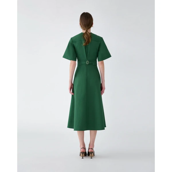 Carolina Herrera Gabardine A-Line Midi Dress in Racing Green, view 6