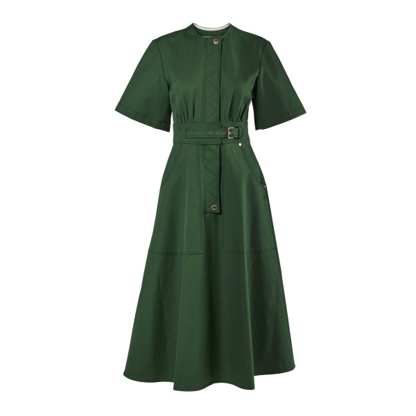 Carolina Herrera Gabardine A-Line Midi Dress in Racing Green