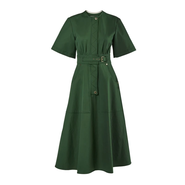 Carolina Herrera Gabardine A-Line Midi Dress in Racing Green