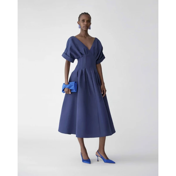 Carolina Herrera Gathered Waist Midi Dress in Midnight, view 2