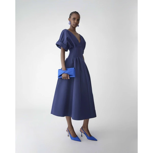 Carolina Herrera Gathered Waist Midi Dress in Midnight, view 4