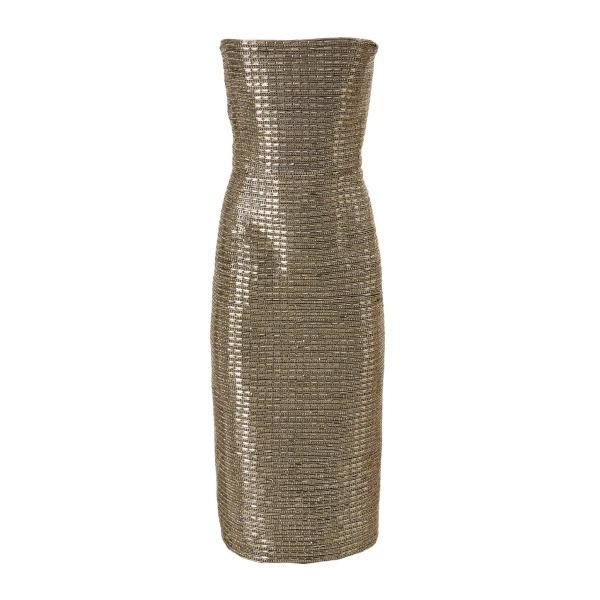 Gold-Embroidered Strapless Dress