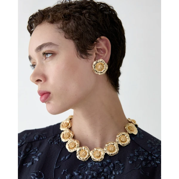 Carolina Herrera Gold Flower Stud Earrings, view 2