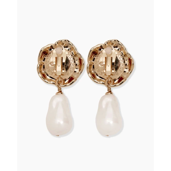 Carolina Herrera Gold Flower and Pearl Earrings, view 3