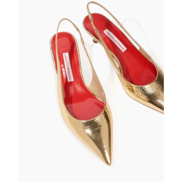 Carolina Herrera Gold Patent Leather Slingback Heels, view 4