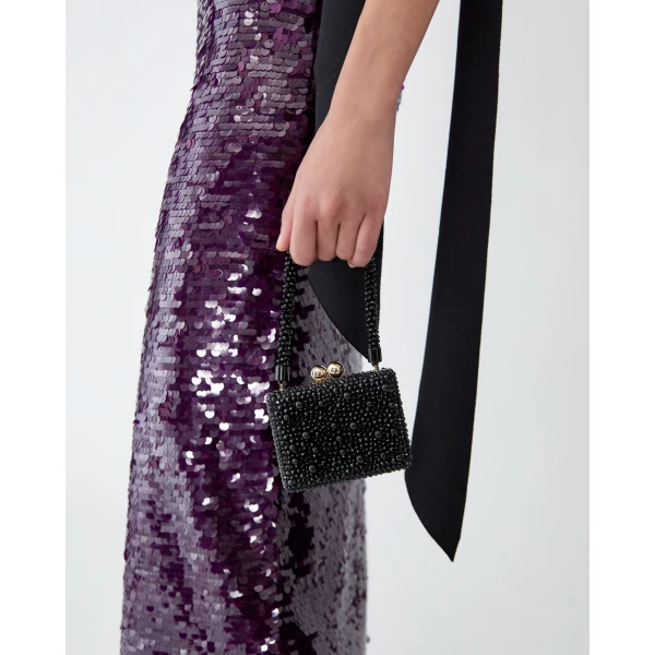 Carolina Herrera Greta Crystal Top Handle Bag in Black, view 2