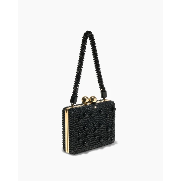 Carolina Herrera Greta Crystal Top Handle Bag in Black, view 3