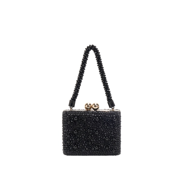 Greta Crystal Top Handle Bag in Black