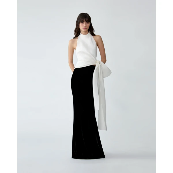 Carolina Herrera Halter Top with Bow Sash in Ivory, view 2