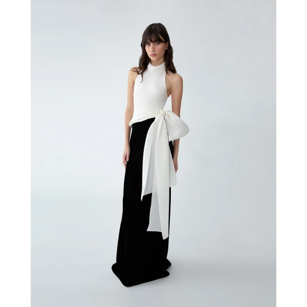 Carolina Herrera Halter Top with Bow Sash in Ivory, view 4
