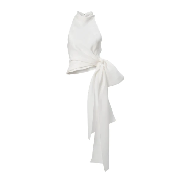 Carolina Herrera Halter Top with Bow Sash in Ivory