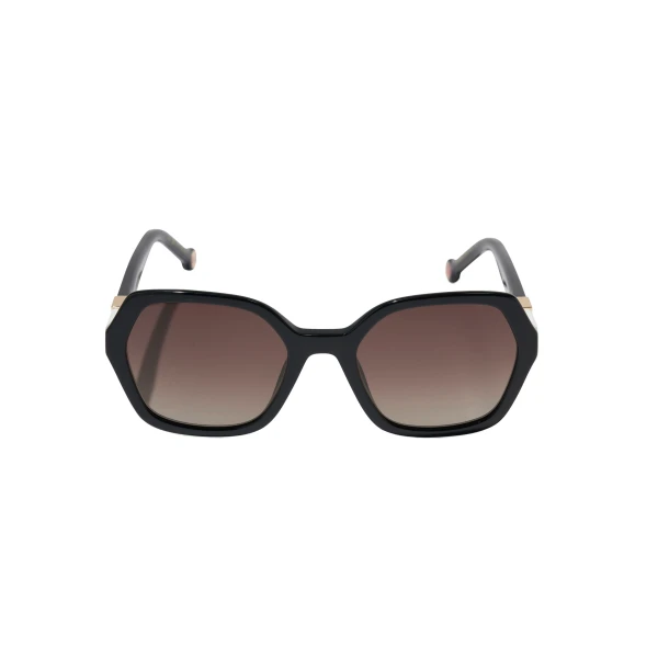 Hexagonal Frame Sunglasses with Checkerboard Detail in Black