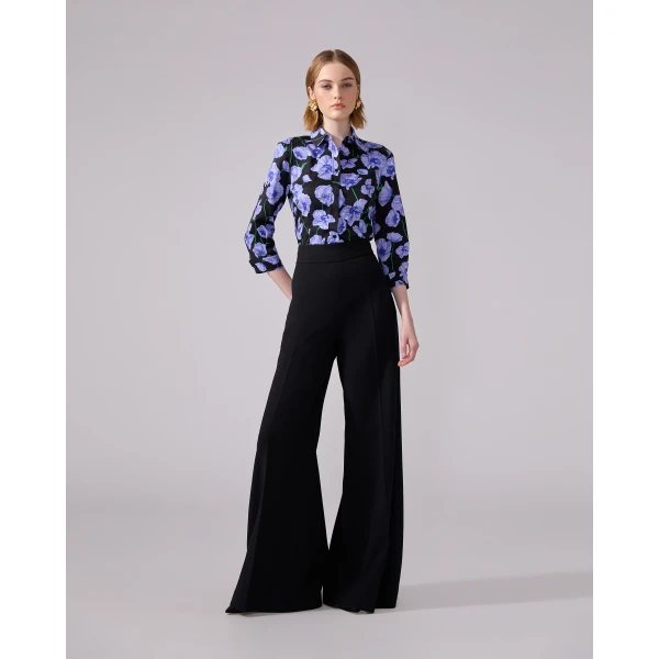 Carolina Herrera High-Rise Wide-Leg Pants in Black, view 2