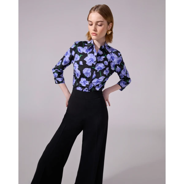 Carolina Herrera High-Rise Wide-Leg Pants in Black, view 4