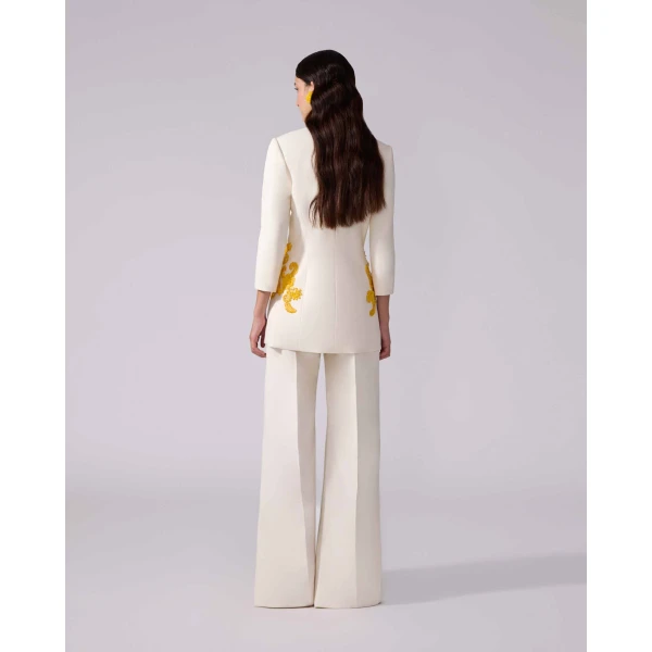 Carolina Herrera High-Rise Wide-Leg Pants in Ivory, view 3
