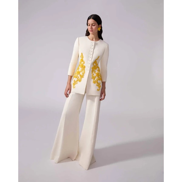Carolina Herrera High-Rise Wide-Leg Pants in Ivory, view 4