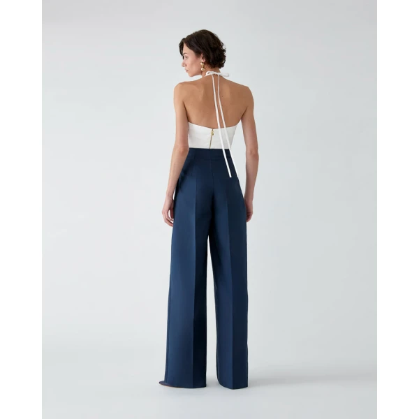 Carolina Herrera High-Waisted Wide-Leg Alba Pants in Midnight, view 3