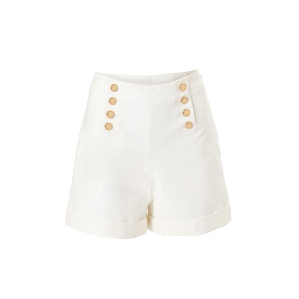 High-Waisted Wide-Leg Shorts in White