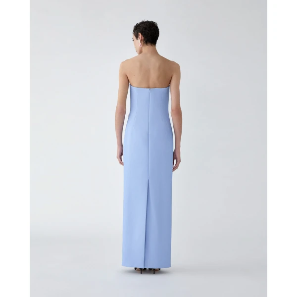Carolina Herrera Hydrangea-Embroidered Column Gown in Cloudy Blue Mult, view 3