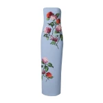 Carolina Herrera Hydrangea-Embroidered Column Gown in Cloudy Blue Mult