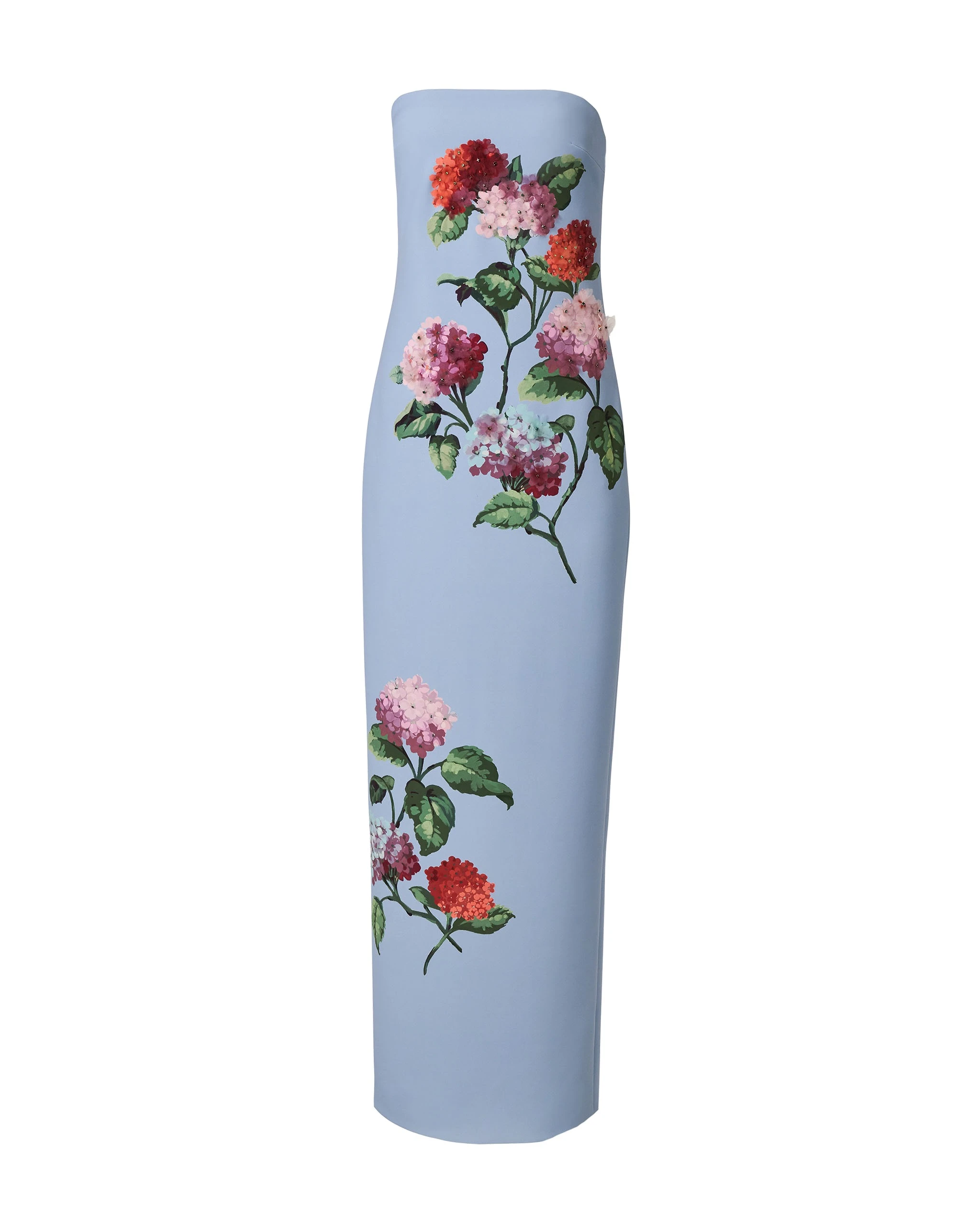 Carolina Herrera Hydrangea-Embroidered Column Gown in Cloudy Blue Mult | Dresses | Coveti Carolina Herrera Hydrangea-Embroidered Column Gown in Cloudy Blue Mult